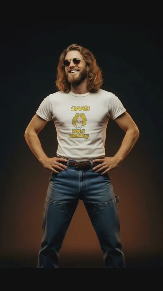 Vintage 70s 1970s SAAB Made In Trollhattan Sweden T-Shirt Swedish Car European Automotive Auto Paper Thin White Mens Medium M